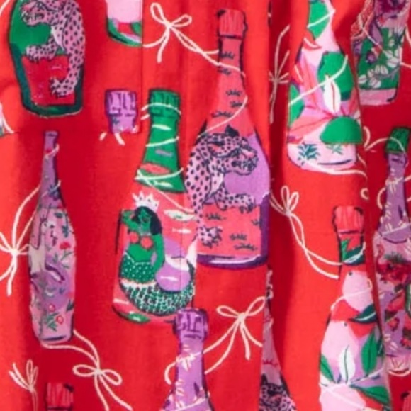 Printfresh Brushed Twill Robe Red “Pop the Bubbly” Champagne Bottles Print -S/M - Picture 12 of 12